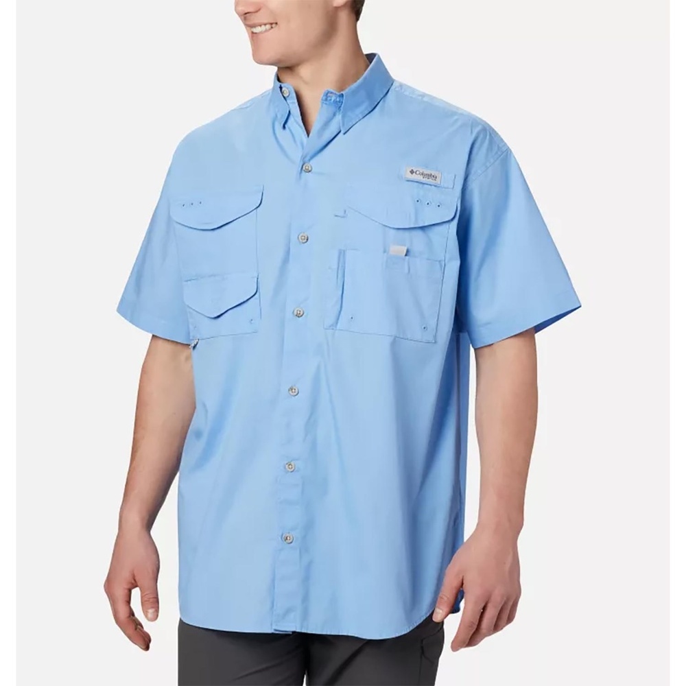Columbia PFG Bonehead Men's Size XL Light Blue Short Sleeve Fishing Vented Shirt